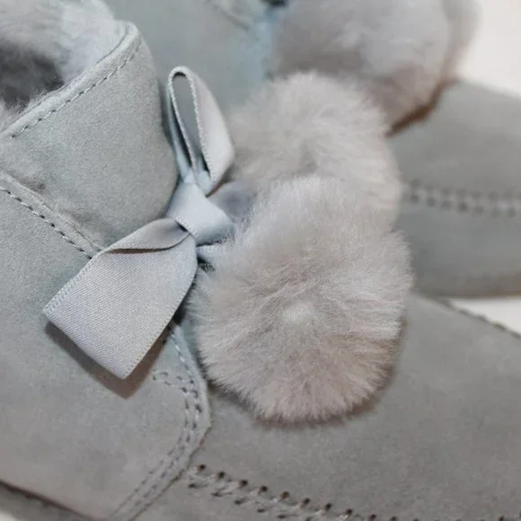 UGG KALLEN GRAY POM SUEDE SLIPPERS HOUSE‎ SHOES - Picture 3 of 8